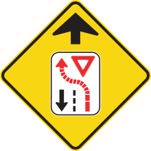 Signal avancé de cédez le passage à la circulation venant en sens inverse