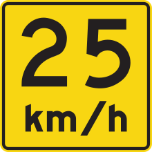 Vitesse recommandée près d'un point dangereux - 25 km/h