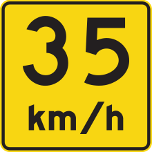 Vitesse recommandée près d'un point dangereux - 35 km/h