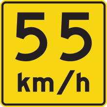 Advisory Speed sign near a hazardous spot - 55 km/h