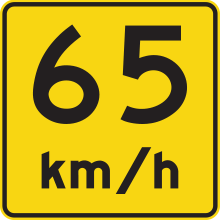 Vitesse recommandée près d'un point dangereux - 65 km/h