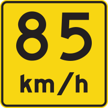Vitesse recommandée près d'un point dangereux - 85 km/h