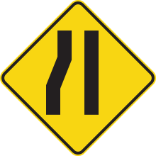 Roadway Narrows signs