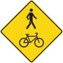 Pedestrian and Bicycle Crossing Ahead sign