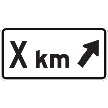 Panonceau de distance et de direction à droite (flèche oblique)
