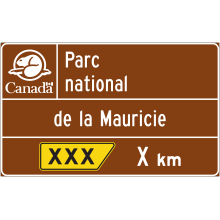 Canada National Park sign (exit advance guide sign — X km)
