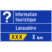 Présignalisation de sortie vers un bureau d’information touristique (Lanaudière)