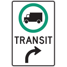 Mandatory Route in a Roundabout for Trucks in Transit sign