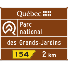 Parc national du Québec (présignalisation de sortie « 2 km »)