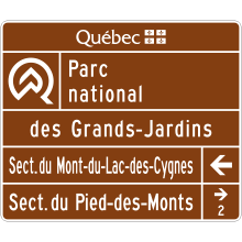 Québec National Park sign (entrance and direction to one sector)