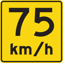 Vitesse recommandée près d'un point dangereux - 75 km/h