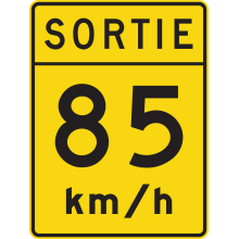 Vitesse recommandée dans une voie de sortie - 85 km/h