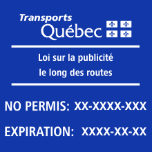 Plaquette d'identification du permis de la publicité le long des routes